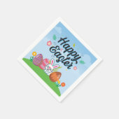 Happy Easter Eggs Bunny & Flowers Servet (Hoek)