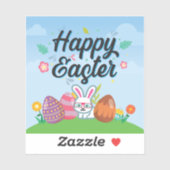 Happy Easter Eggs Bunny & Flowers Sticker (Vel)