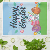 Happy Easter Eggs Bunny & Flowers Theedoek (Gevouwen)