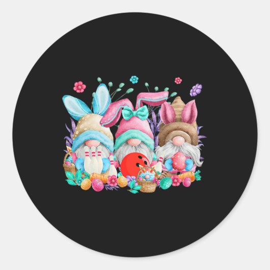 Happy Easter Eggs Bunny Gnomes Bowling Lover Easte Ronde Sticker (Voorkant)