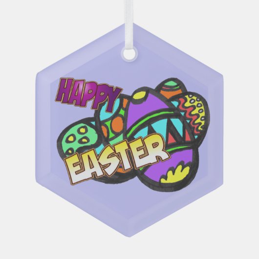 Happy Easter Eggs Cust.BG Glass Ornament (Voorkant)