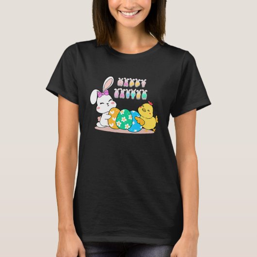 happy easter eggs egg bunny chick t-shirt (Voorkant)