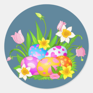 Happy Easter Eggs en Floral Ronde Sticker