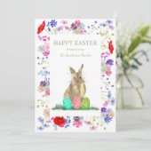 Happy Easter Eggs en Schattige Bunny Floral Feestdagenkaart (Staand voorkant)