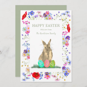 Happy Easter Eggs en Schattige Bunny Floral Feestdagenkaart