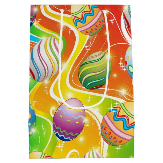 Happy Easter Eggs Festive Pattern Medium Cadeauzakje (Achterkant)
