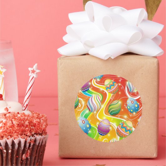 Happy Easter Eggs Festive Pattern Ronde Sticker (Feest)
