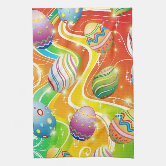 Happy Easter Eggs Festive Pattern Theedoek (Verticaal)