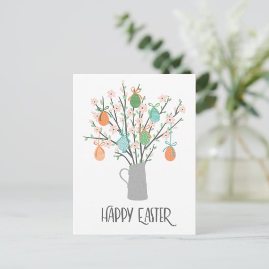 Happy Easter Eggs Floral Trees | FEESTDAGEN Briefkaart (Staand voorkant)