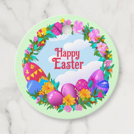 Happy Easter Eggs Floral Wreate Bedankjes Labels (Voorkant)