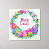 Happy Easter Eggs Floral Wreate Canvas Afdruk (Voorkant)