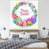 Happy Easter Eggs Floral Wreate Canvas Afdruk (Insitu (Slaapkamer))