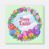 Happy Easter Eggs Floral Wreate Magneet (Voorkant)