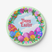 Happy Easter Eggs Floral Wreate Papieren Bordje (Voorkant)