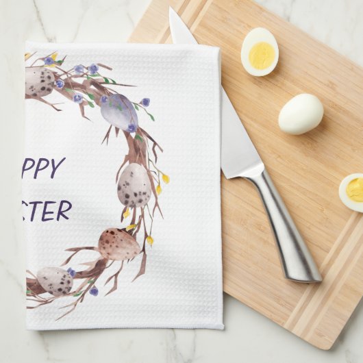 Happy Easter Eggs Floral Wreate Theedoek (Quarter Fold)