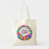 Happy Easter Eggs Floral Wreate Tote Bag (Voorkant)