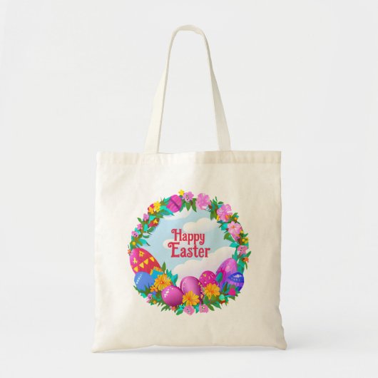 Happy Easter Eggs Floral Wreate Tote Bag (Voorkant)