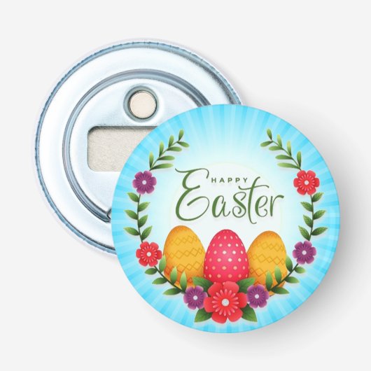 Happy Easter Eggs Flowers-23798 Button Flesopener (Voorkant)