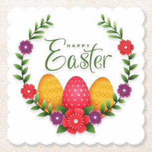 Happy Easter Eggs Flowers-23798 Kartonnen Onderzetters
