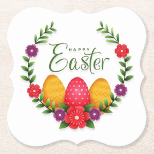 Happy Easter Eggs Flowers-23798 Kartonnen Onderzetters