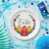 Happy Easter Eggs Flowers-23798 Papieren Bordje (Feest)