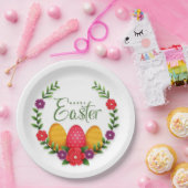 Happy Easter Eggs Flowers-23798 Papieren Bordje (Feest)