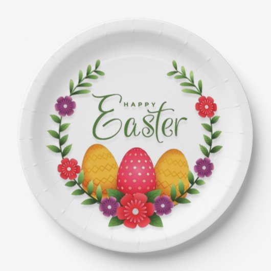 Happy Easter Eggs Flowers-23798 Papieren Bordje (Voorkant)