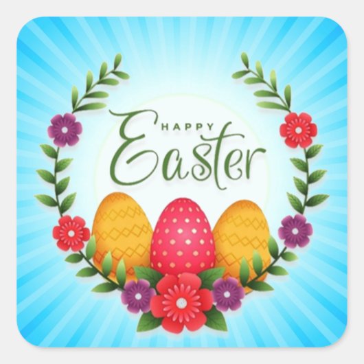 Happy Easter Eggs Flowers-23798 Vierkante Sticker (Voorkant)