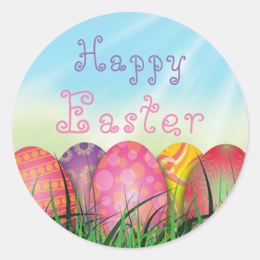 Happy Easter Eggs Grass Spring Sticker (Voorkant)
