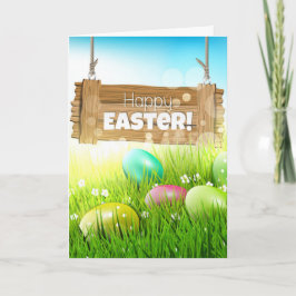 Happy Easter Eggs Houten bord begroeting Kaart