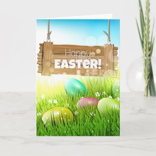 Happy Easter Eggs Houten bord begroeting Kaart (Voorkant)