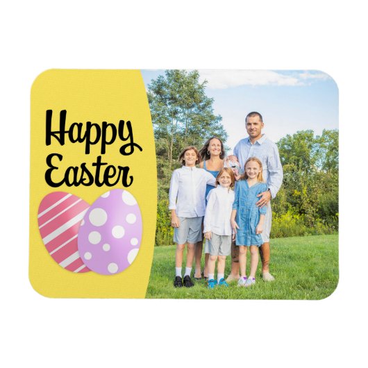 Happy Easter Eggs op Yellow Custom Photo Lijst Magneet (Horizontaal)
