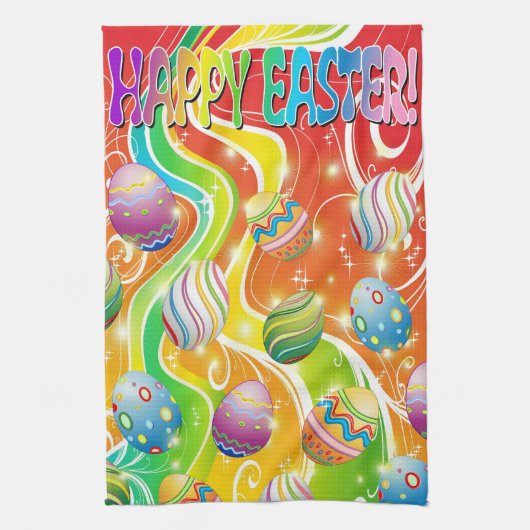 Happy Easter Eggs Ornamental Design Theedoek (Verticaal)