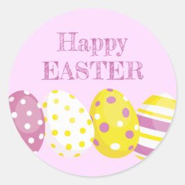 Happy Easter Eggs Pink Background Ronde Sticker