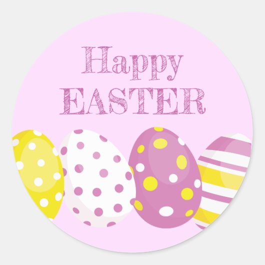 Happy Easter Eggs Pink Background Ronde Sticker (Voorkant)