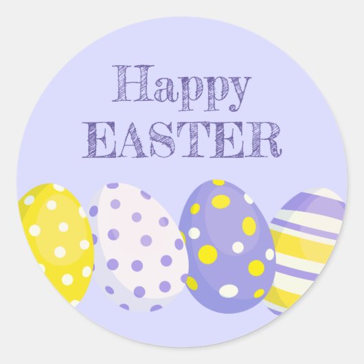 Happy Easter Eggs Purple Background Ronde Sticker (Voorkant)