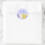 Happy Easter Eggs Purple Background Ronde Sticker (Tas)