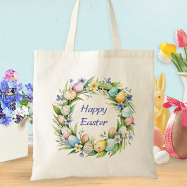 Happy Easter Eggs Spring Krans Monogrammed Tote Bag