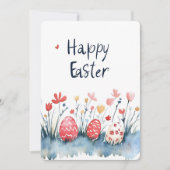 Happy Easter Eggs Waterverf Rood Feestdagenkaart (Voorkant)