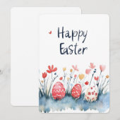 Happy Easter Eggs Waterverf Rood Feestdagenkaart (Voorkant / Achterkant)