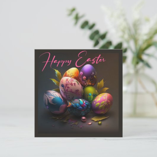 Happy Easter-eicel multicolore Holiday-Kaart Feestdagenkaart (Staand voorkant)