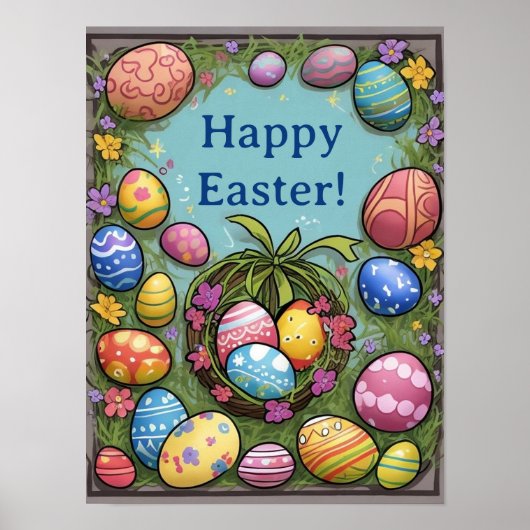 Happy Easter - Eitjes in mandje Poster (Voorkant)