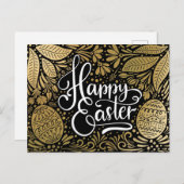 Happy Easter Elegant Boho Black en Gold Briefkaart (Voorkant / Achterkant)