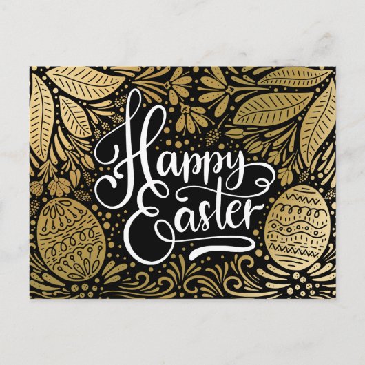 Happy Easter Elegant Boho Black en Gold Briefkaart (Voorkant)