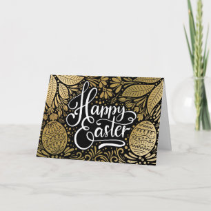 Happy Easter Elegant Boho Black en Gold Feestdagen Kaart