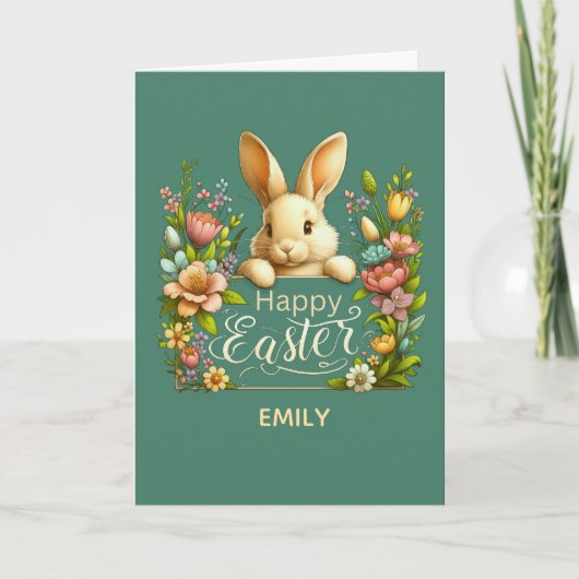 Happy Easter Elegant Bunny Floral Spring Design Kaart (Voorkant)