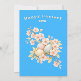 Happy Easter Elegant Floral Cherry Blossom Pastel  Feestdagenkaart
