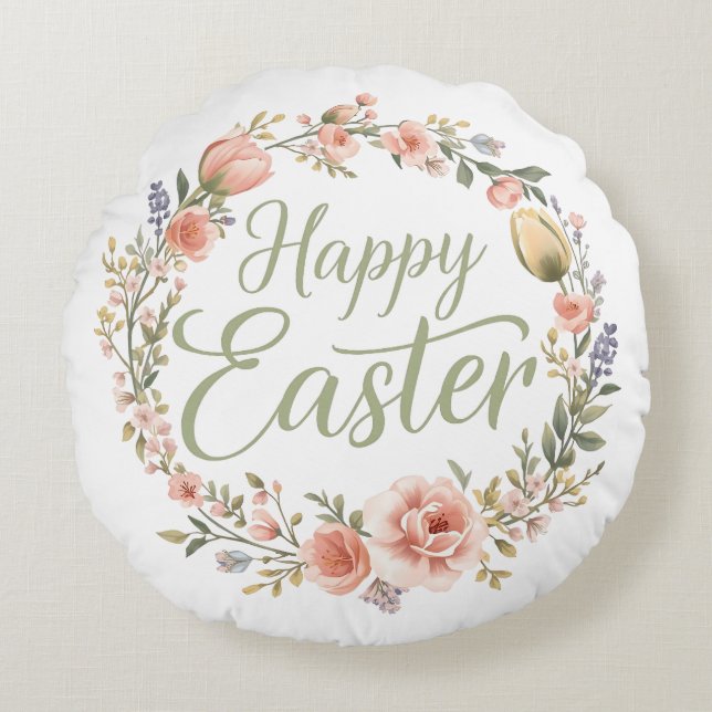 Happy Easter Elegant Floral  Rond Kussen (Voorkant)