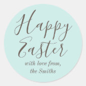 Happy Easter Elegant Script blauw groen Ronde Sticker (Voorkant)