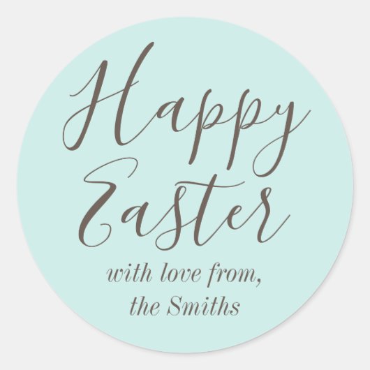 Happy Easter Elegant Script blauw groen Ronde Sticker (Voorkant)